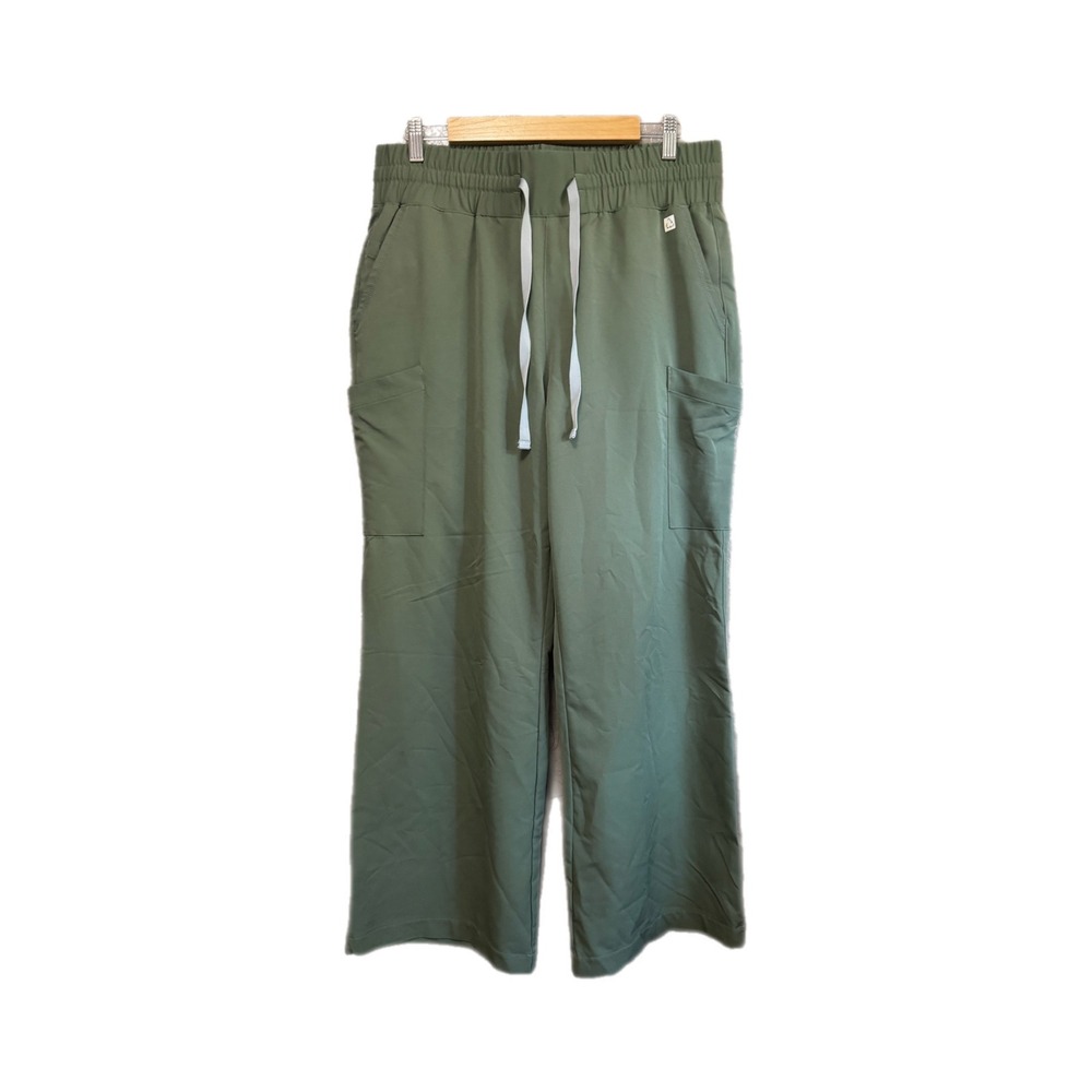 Resurge Cargo Scrub Pants Womens LP Olive Green Excellent Wide Leg Stretch